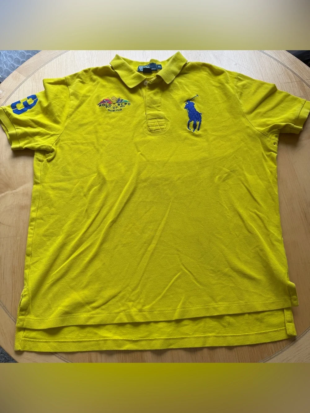 Polo Ralph Lauren Big Pony Yacht Club Polo Shirt XL Yellow Blue Rugby Preppy